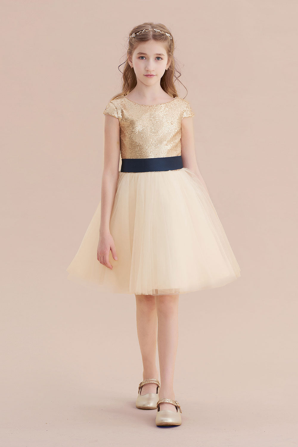 A-Line Sequins Tulle Cap Sleeve Flower Girl Dress Online