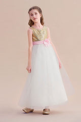 A-Line Sequins Tulle High-waisted Flower Girl Dress On Sale