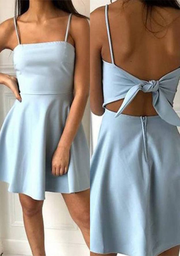 A-Line Square Neckline Satin Homecoming Dress with Bowknot