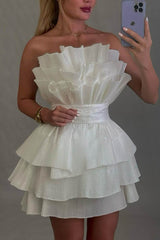 A-Line Strapless Tiered Short Homecoming Party Dress