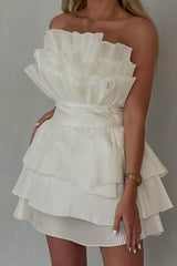 A-Line Strapless Tiered Short Homecoming Party Dress