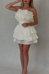 A-Line Strapless Tiered Short Homecoming Party Dress