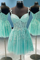 A-Line Sweetheart Mint Appliqued Short Homecoming Dress