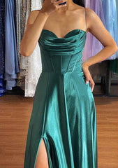 A-Line Sweetheart Sleeveless Prom Dress/Evening Dress With Pleated Split - Charmeuse Long/Floor-Length