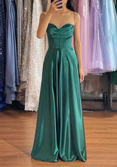 A-Line Sweetheart Sleeveless Prom Dress/Evening Dress With Pleated Split - Charmeuse Long/Floor-Length
