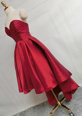 A-Line Sweetheart Sleeveless Satin Asymmetrical Homecoming Dress with Pleated Detail