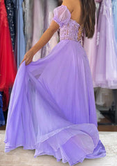 A-Line Sweetheart Strapless Long/Floor-Length Chiffon Prom Dress/Evening Dress with Detachable Balloon Sleeves