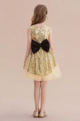 A-Line Tulle Sequins Bows Knee Length Flower Girl Dress On Sale