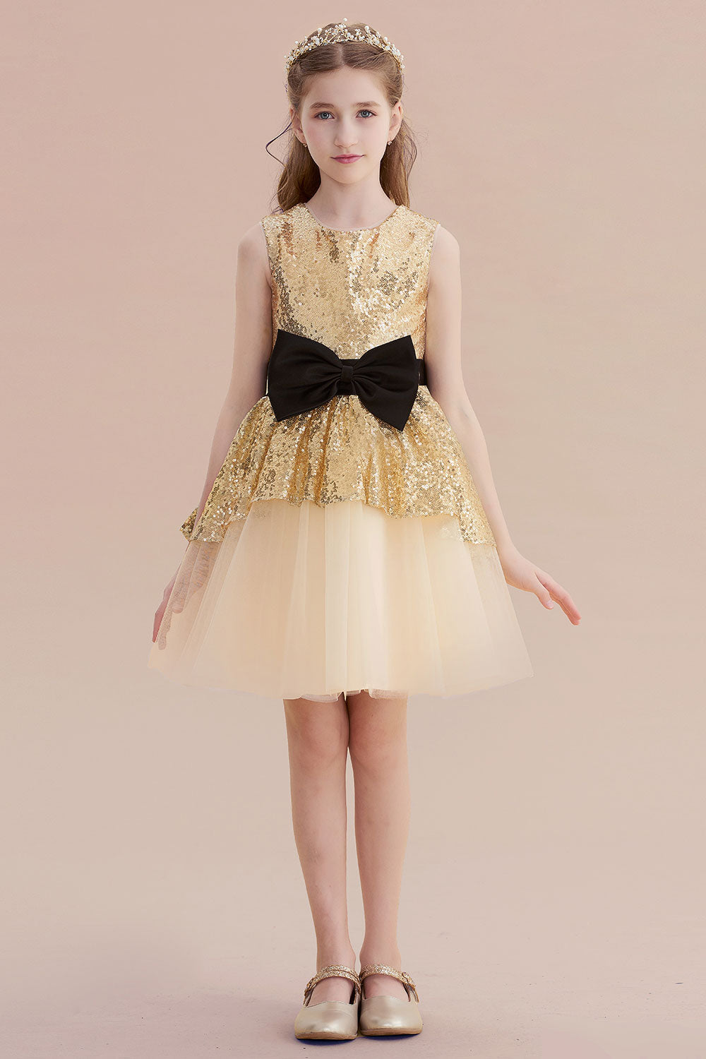 A-Line Tulle Sequins Bows Knee Length Flower Girl Dress On Sale