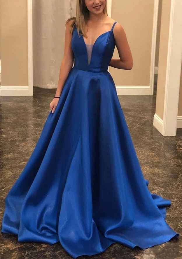 A-Line V-Neck Satin Prom Dress/Evening Dress with Spaghetti Straps