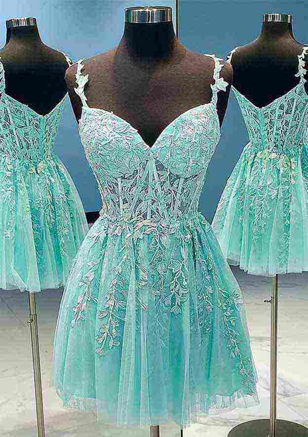 A-Line V-Neck Sleeveless Laced Prom Dress/Evening Dress With Beading for Short/Mini Girls