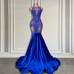 Gorgegous Sleeveless Royal Blue Scoop Neck Long Mermaid Formal Dresses with Beads