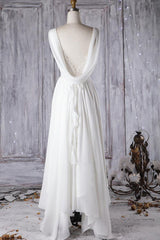 Affordable Asymmetric Chiffon Wedding Dress Lace Appliques Ruffles Bridal Gowns On Sale