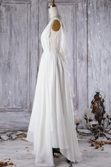 Affordable Asymmetric Chiffon Wedding Dress Lace Appliques Ruffles Bridal Gowns On Sale