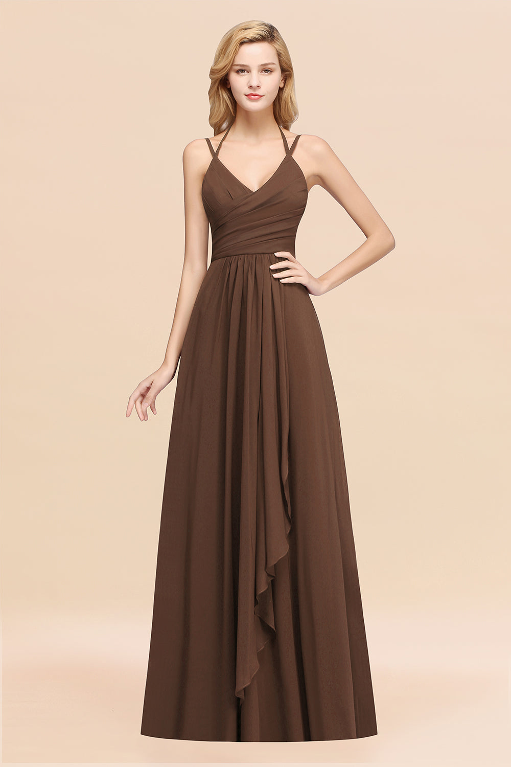 Affordable Chiffon Burgundy Bridesmaid Dress With Spaghetti Straps