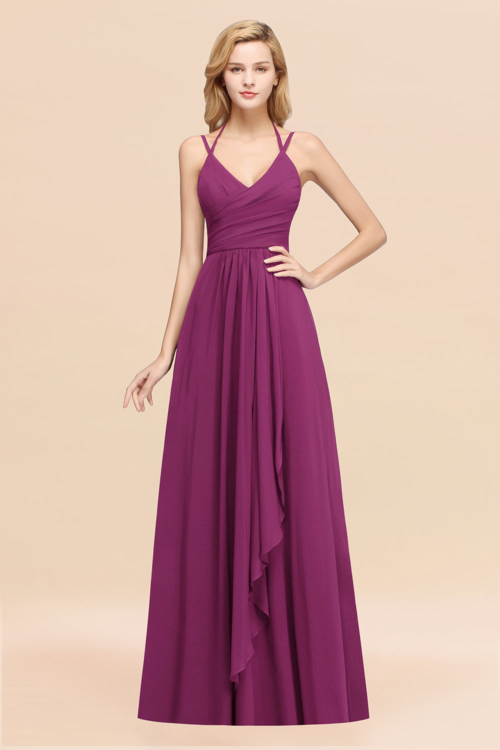 Affordable Chiffon Burgundy Bridesmaid Dress With Spaghetti Straps