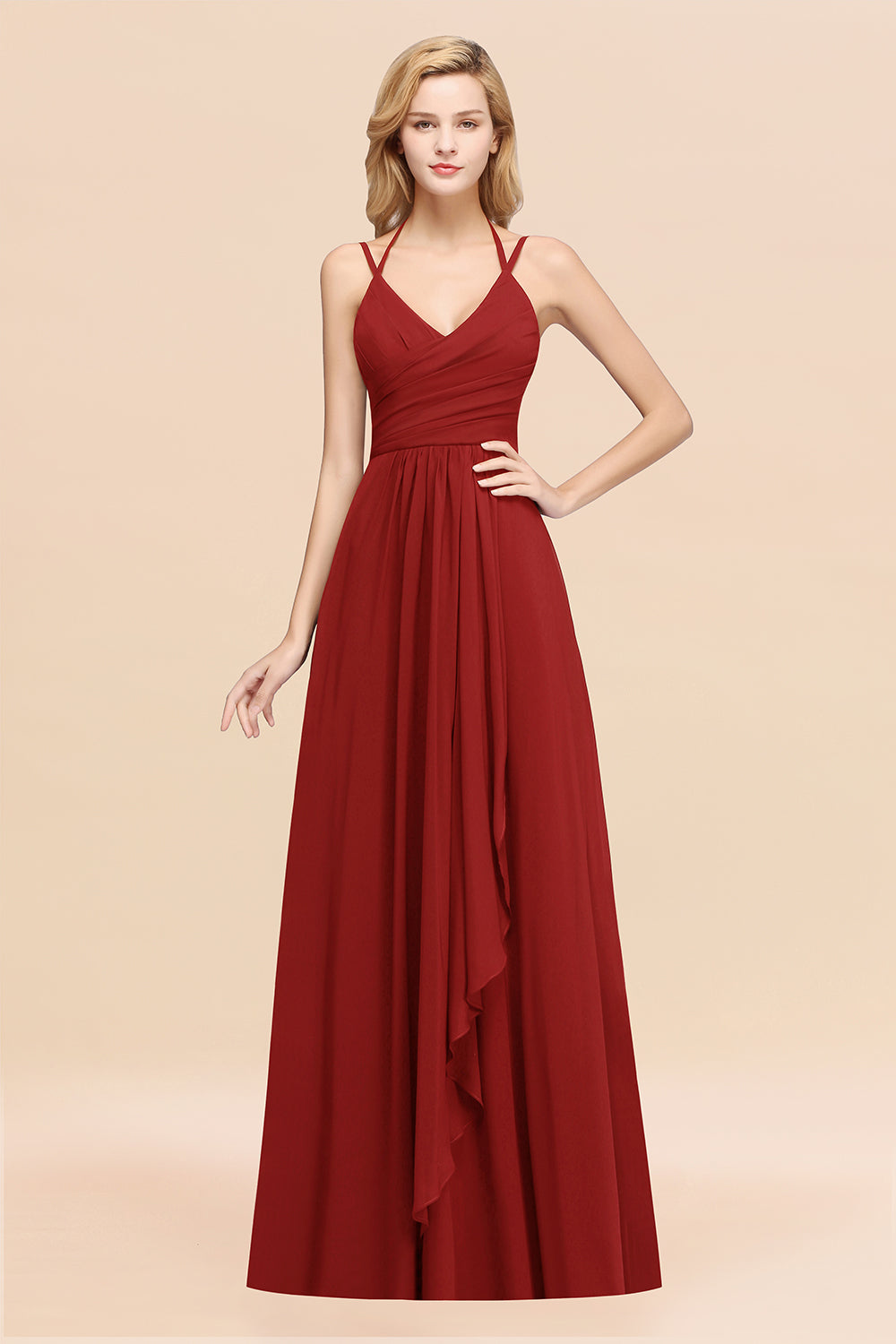 Affordable Chiffon Burgundy Bridesmaid Dress With Spaghetti Straps