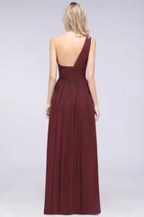 Affordable Chiffon One-Shoulder Ruffle Bridesmaid Dress with Beadings