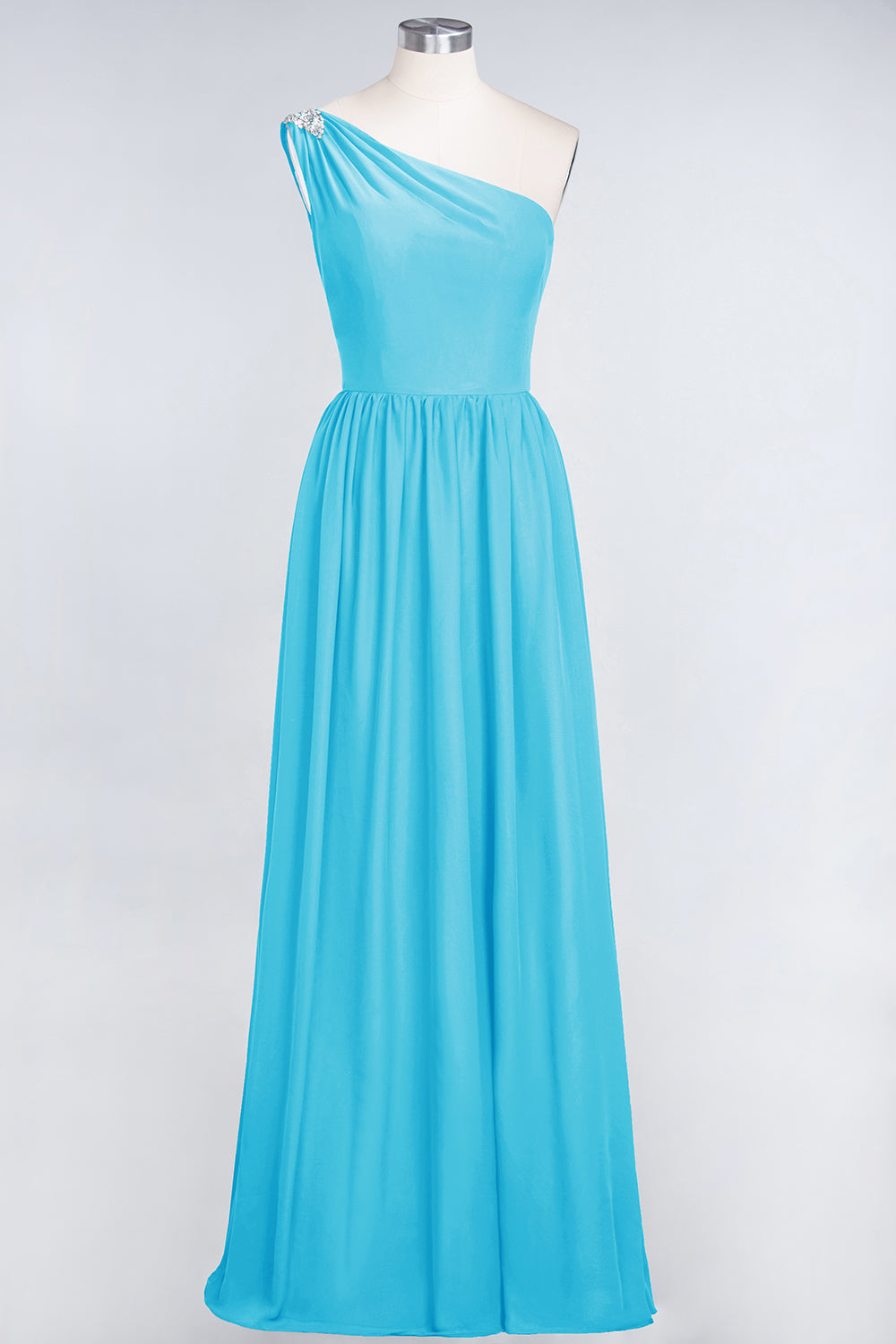 Affordable Chiffon One-Shoulder Ruffle Bridesmaid Dress with Beadings