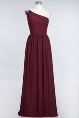 Affordable Chiffon One-Shoulder Ruffle Bridesmaid Dress with Beadings