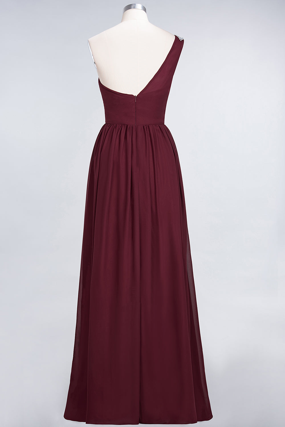 Affordable Chiffon One-Shoulder Ruffle Bridesmaid Dress with Beadings