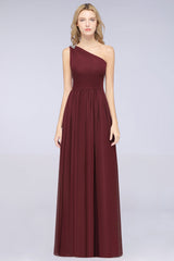 Affordable Chiffon One-Shoulder Ruffle Bridesmaid Dress with Beadings