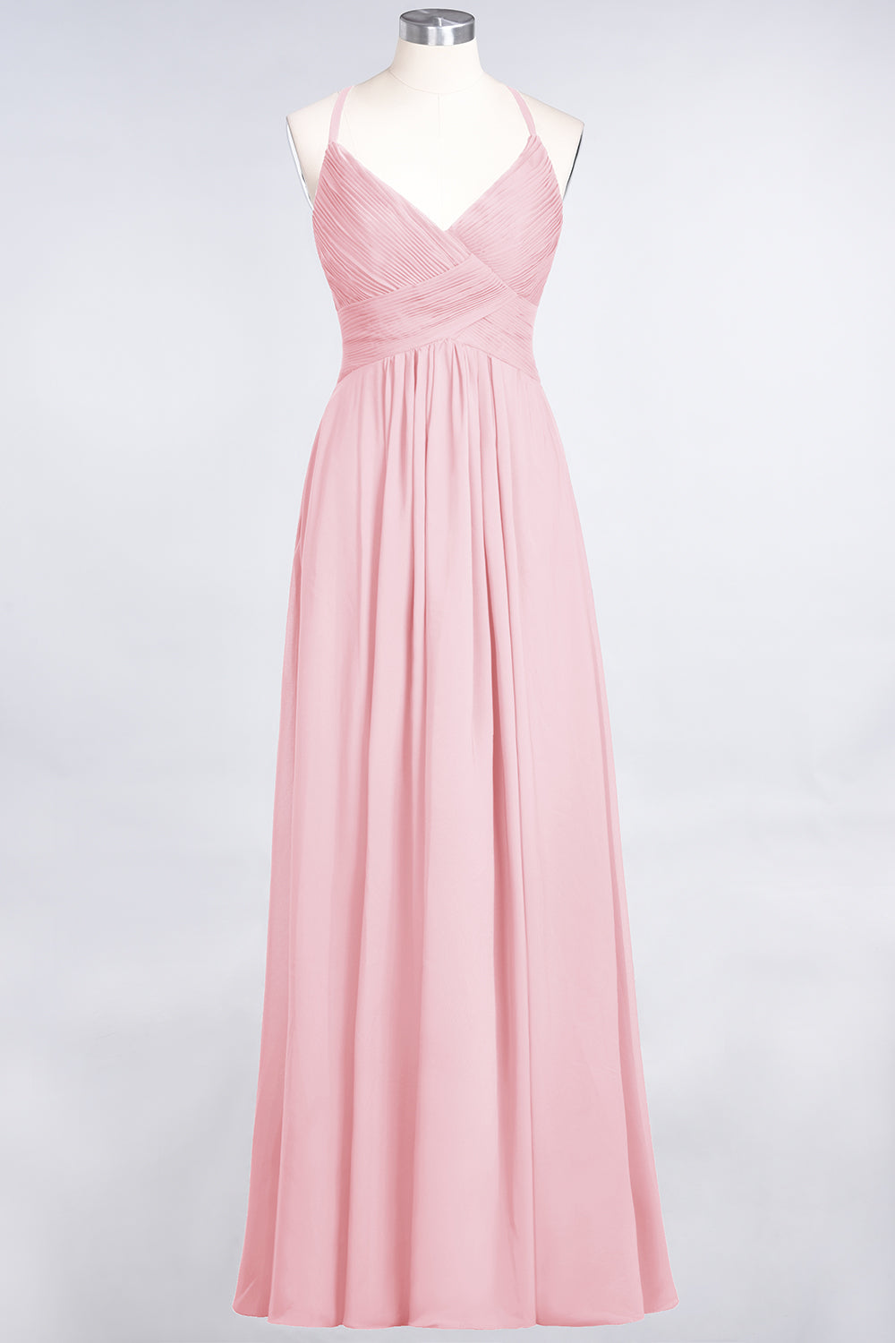 Affordable Chiffon Ruffle V-Neck Bridesmaid Dress with Spaghetti Straps