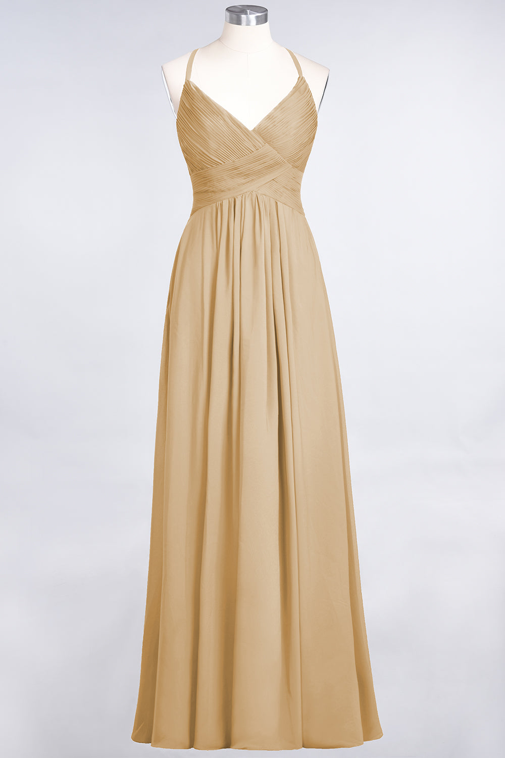 Affordable Chiffon Ruffle V-Neck Bridesmaid Dress with Spaghetti Straps