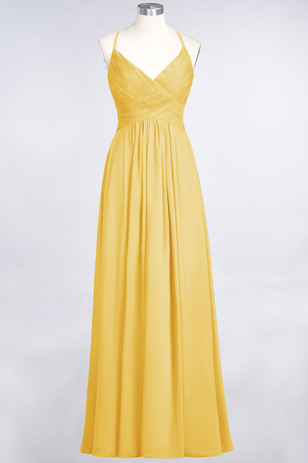 Affordable Chiffon Ruffle V-Neck Bridesmaid Dress with Spaghetti Straps