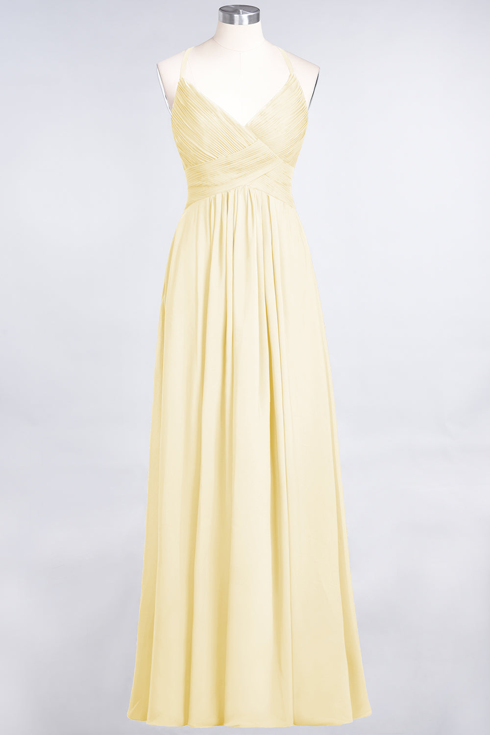 Affordable Chiffon Ruffle V-Neck Bridesmaid Dress with Spaghetti Straps