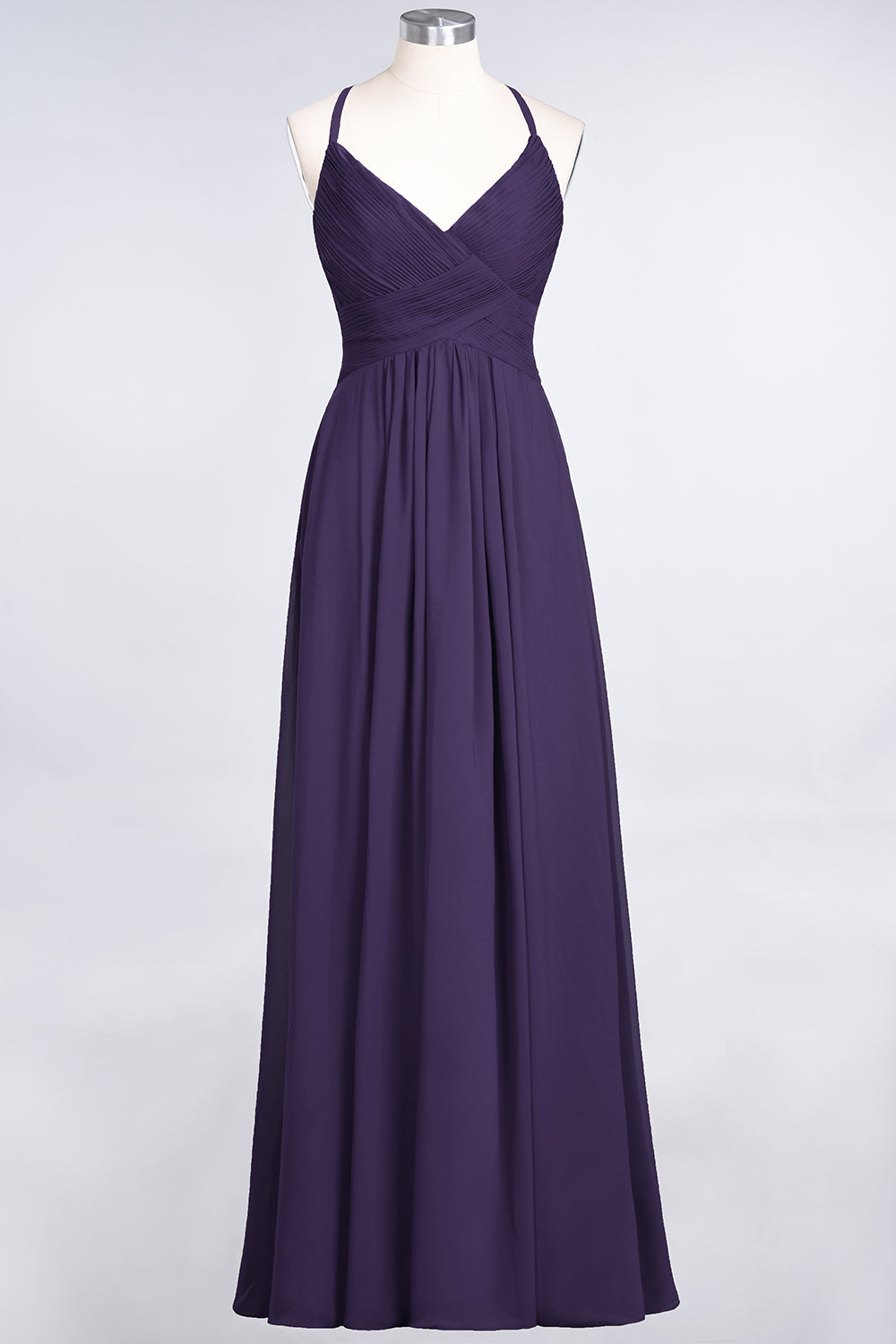 Affordable Chiffon Ruffle V-Neck Bridesmaid Dress with Spaghetti Straps