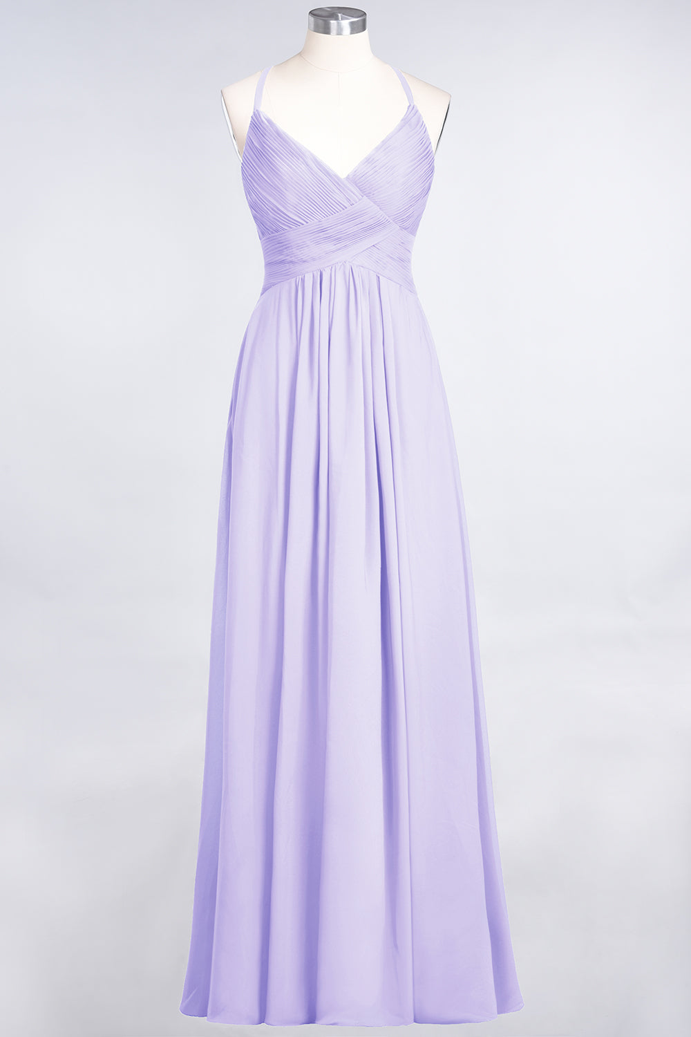 Affordable Chiffon Ruffle V-Neck Bridesmaid Dress with Spaghetti Straps