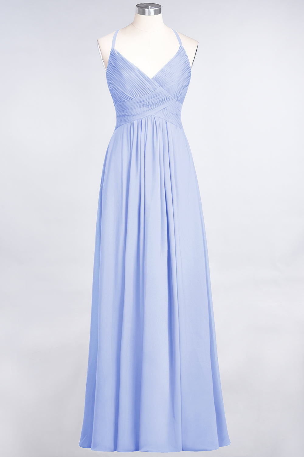 Affordable Chiffon Ruffle V-Neck Bridesmaid Dress with Spaghetti Straps