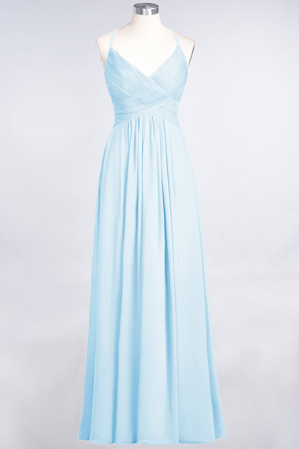 Affordable Chiffon Ruffle V-Neck Bridesmaid Dress with Spaghetti Straps