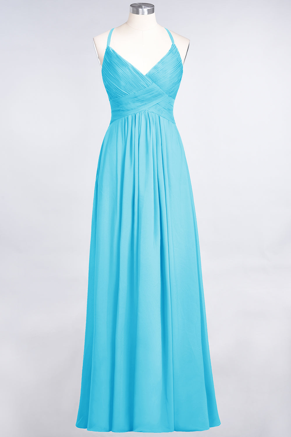 Affordable Chiffon Ruffle V-Neck Bridesmaid Dress with Spaghetti Straps