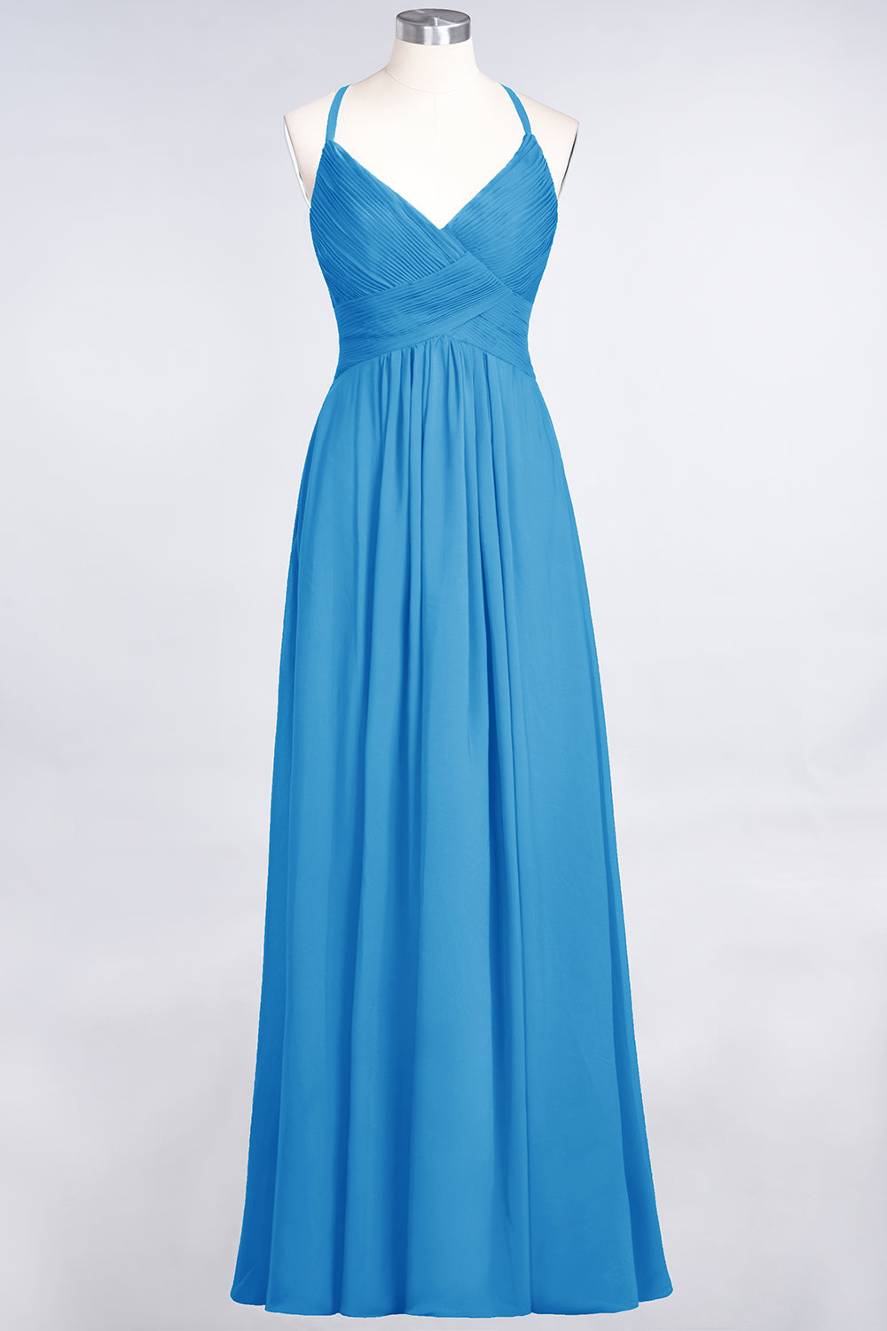 Affordable Chiffon Ruffle V-Neck Bridesmaid Dress with Spaghetti Straps