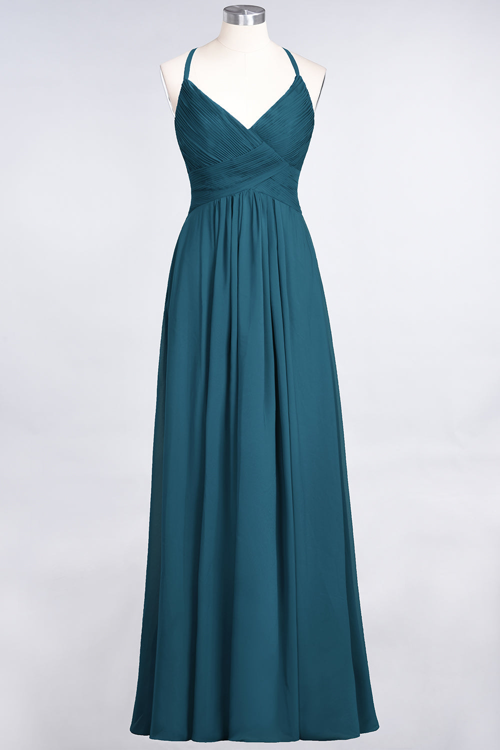 Affordable Chiffon Ruffle V-Neck Bridesmaid Dress with Spaghetti Straps