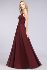 Affordable Chiffon Ruffle V-Neck Bridesmaid Dress with Spaghetti Straps