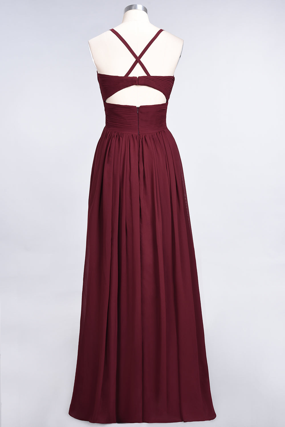 Affordable Chiffon Ruffle V-Neck Bridesmaid Dress with Spaghetti Straps