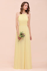 Affordable Daffodil Chiffon Sleeveless Long Bridesmaid Dress with Ruffle