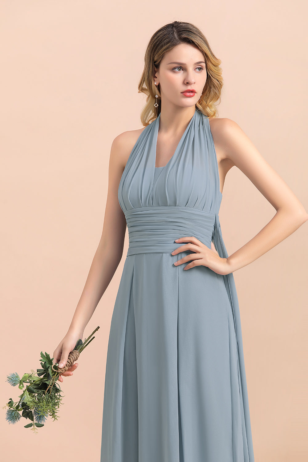 Affordable Dusty Blue Ruffle Convertible Bridemsiad Dress