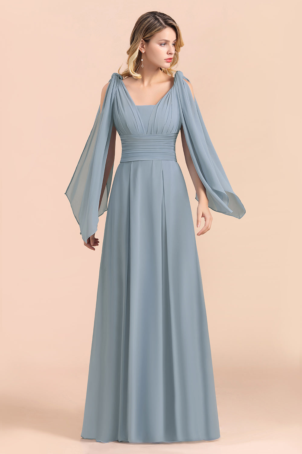 Affordable Dusty Blue Ruffle Convertible Bridemsiad Dress