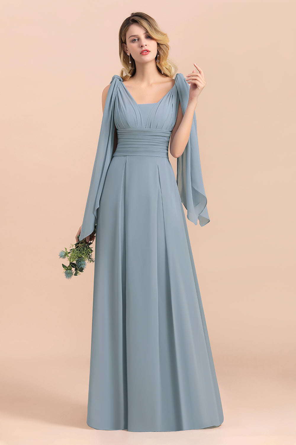 Affordable Dusty Blue Ruffle Convertible Bridemsiad Dress