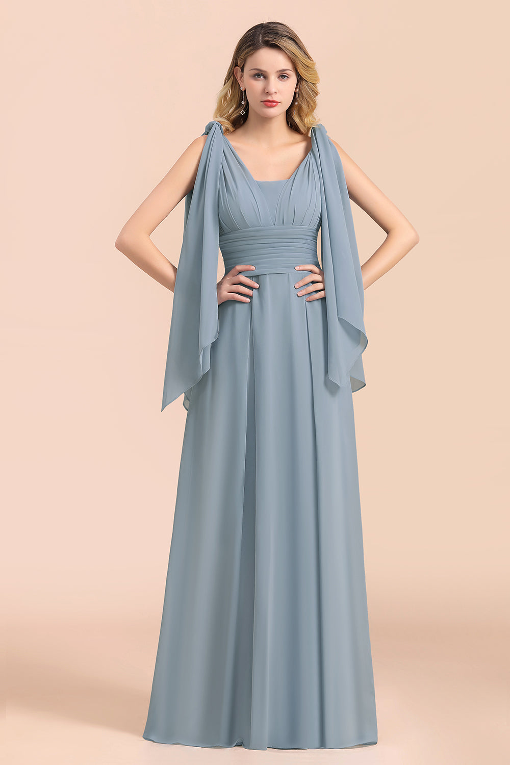 Affordable Dusty Blue Ruffle Convertible Bridemsiad Dress