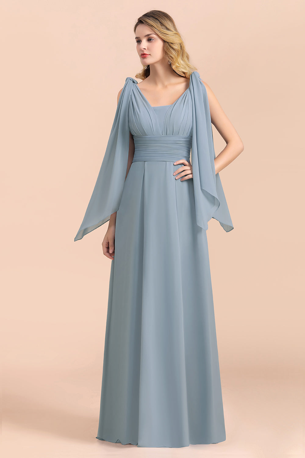 Affordable Dusty Blue Ruffle Convertible Bridemsiad Dress