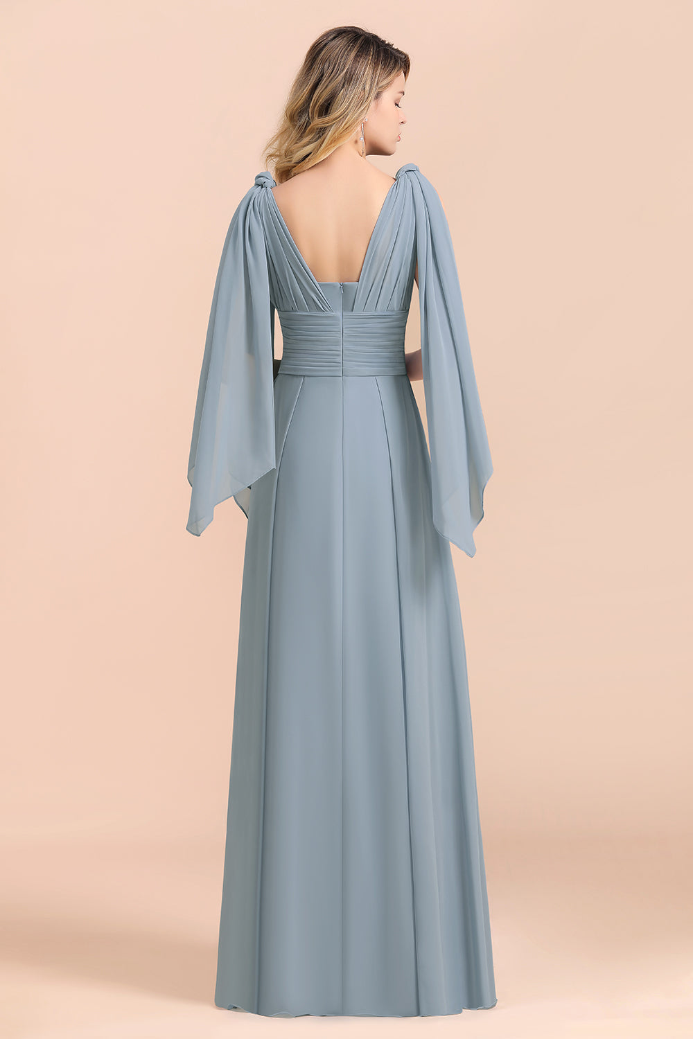 Affordable Dusty Blue Ruffle Convertible Bridemsiad Dress