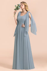 Affordable Dusty Blue Ruffle Convertible Bridemsiad Dress