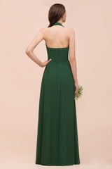 Affordable Halter Beading Ruffle Dark Green Bridesmaid Dress With Shawl