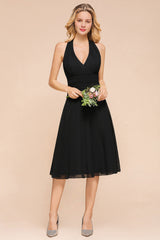 Affordable Halter V-Neck Black Short Bridesmaid Dresses Online