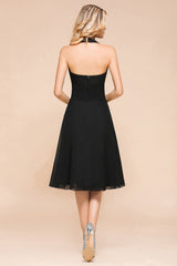 Affordable Halter V-Neck Black Short Bridesmaid Dresses Online